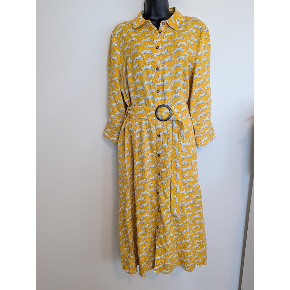 Boden Linen Belted Shirt Dress Leopard Size 10 - Picture 2 of 9